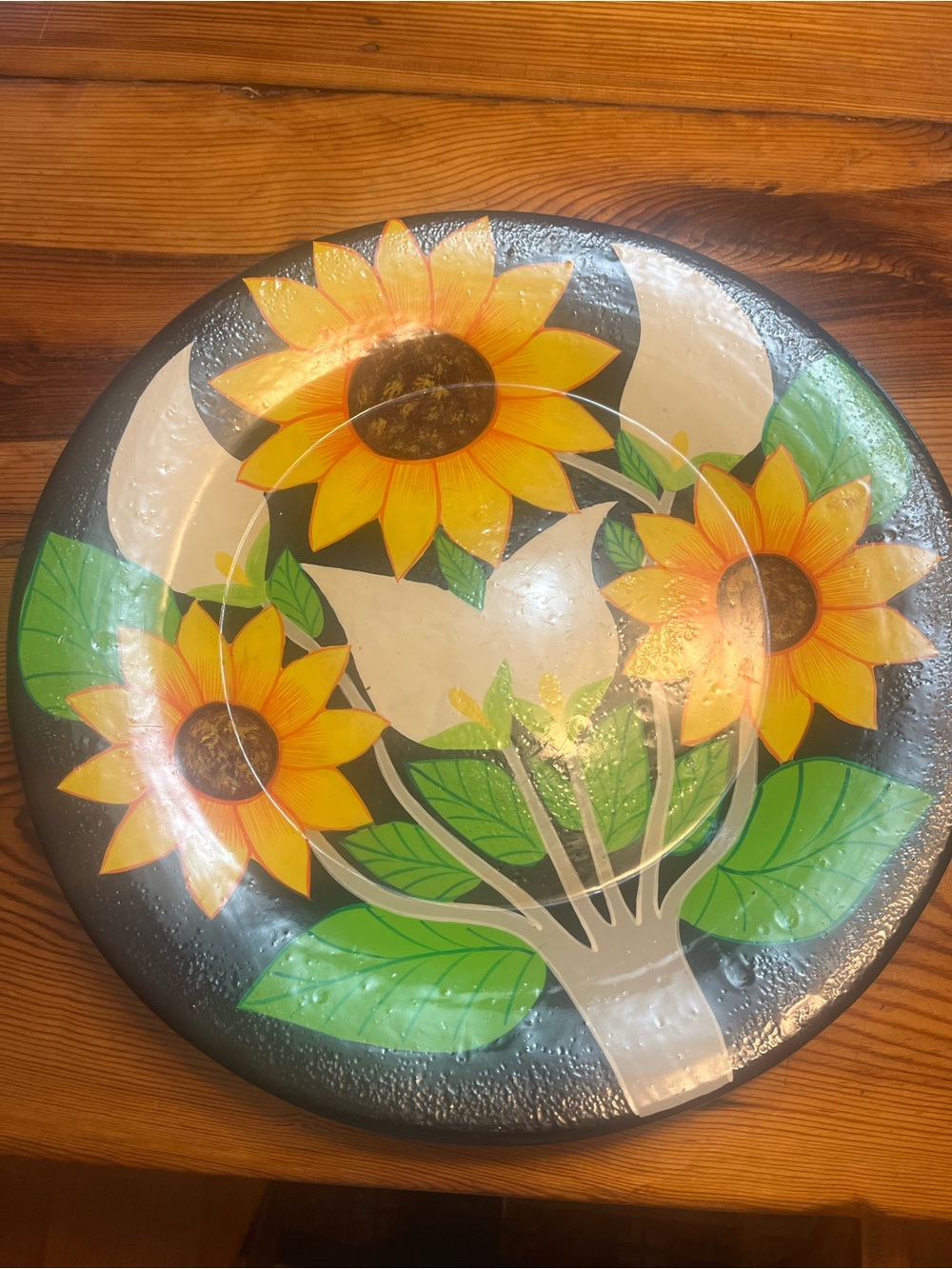 Mexican Talavera Sunflower Decorative Wall Plate - Black Yellow Green